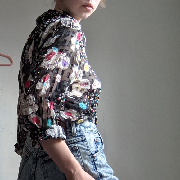 Funky Pattern See-Through Blouse - Picture 3 of 12